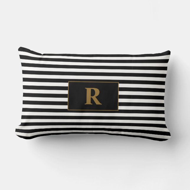Coussin Rectangle Bandes noires/blanches monogrammes (Recto)