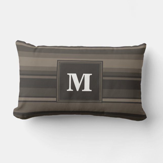 Coussin Rectangle Bandes taupe monogramme (Recto)