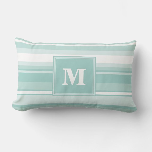 Coussin Rectangle Bandes vertes de menthe monogramme (Recto)