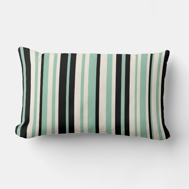 Coussin Rectangle Bandes verticales en Mint, Noir et Crème (Recto)