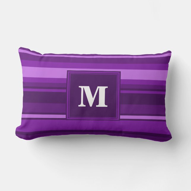 Coussin Rectangle Bandes violettes monogrammes (Recto)