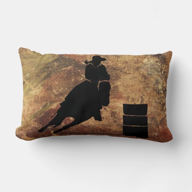 Coussin Rectangle Barrel Racing Girl Silhouette on a Grunge Texture (Recto)