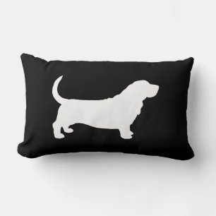Coussin Rectangle Basset Hound Dog Silhouette Noir et Blanc
