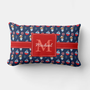 Coussin Rectangle Bateaux à voile et ours Motif Monogramme