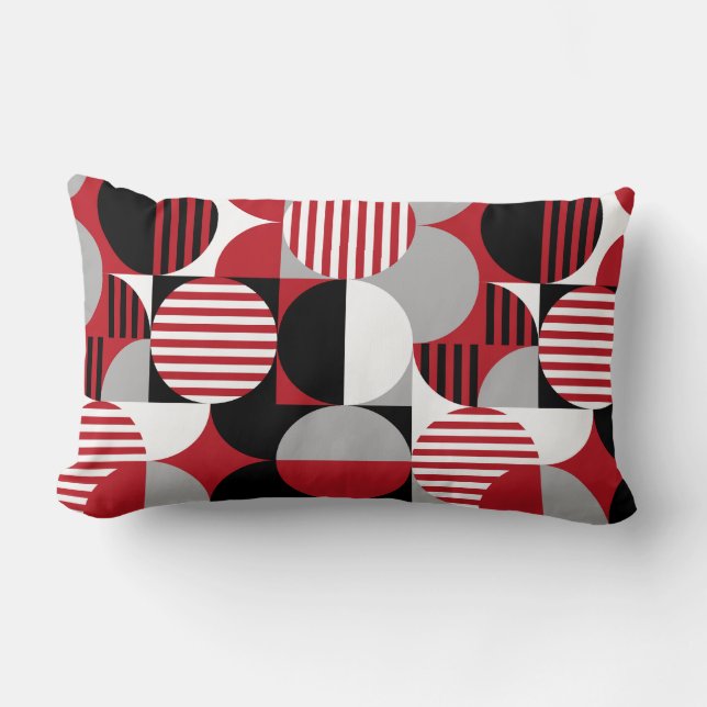 Coussin Rectangle Bauhaus géométriques modernes, Noir, Rouge, Gris (Recto)