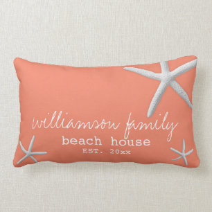 Coussin Rectangle Beach House Flamme de mer côtière Coral clair