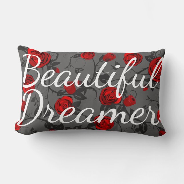 Coussin Rectangle Beau Dreamer Roses et vignes rouges (Recto)