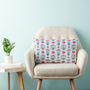 Coussin Rectangle Beau Floral Mason Jar Hearts Motif