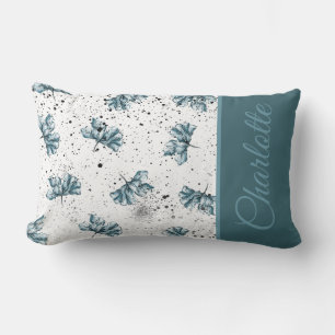 Coussin Rectangle Beau Monogramme acier bleu Floral