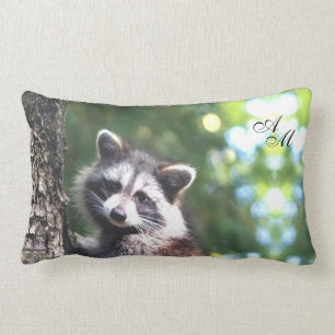 Coussin Rectangle Beau Raton laveur dans la Jungle & Monogramme