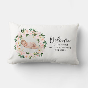 Coussin Rectangle Beau rose floral girly photo bébé accueil