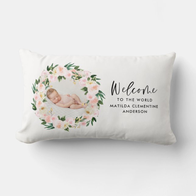 Coussin Rectangle Beau rose floral girly photo bébé accueil (Recto)