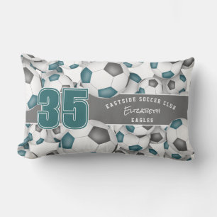 Coussin Rectangle Beaucoup de balles de football gris turquoise coul