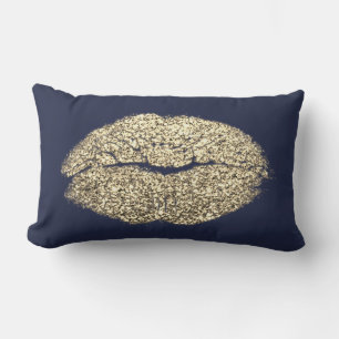 Coussin Rectangle Beauté Faux Gold Lip Parties scintillant bleu Mari
