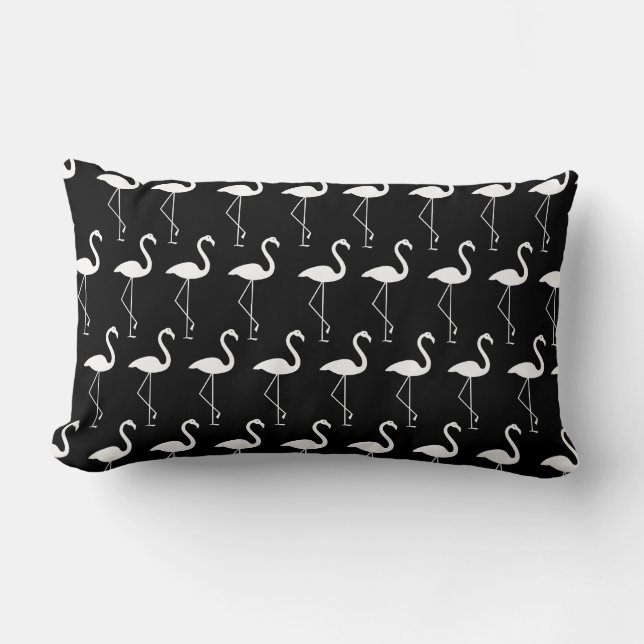 Coussin Rectangle Beaux Flamants roses noirs et blancs (Recto)