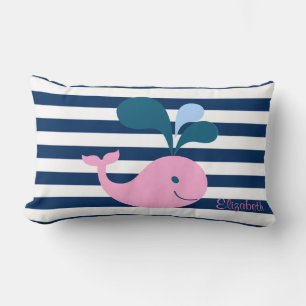 Coussin Rectangle Bébé baleine mignon, rayures bleu marine - Personn