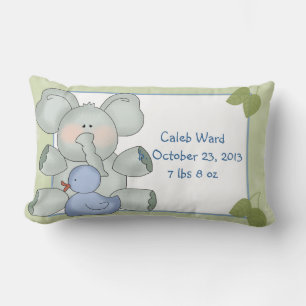 Coussin Rectangle Bébé éléphant sur vert avec canard en caoutchouc