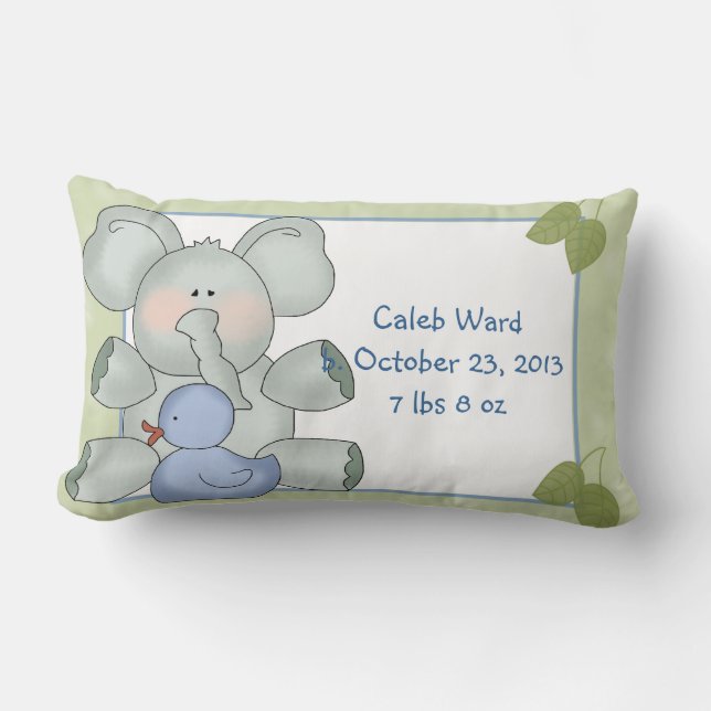 Coussin Rectangle Bébé éléphant sur vert avec canard en caoutchouc (Recto)