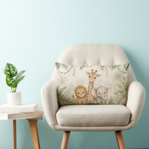 Coussin Rectangle Bébé Lion Girafe et Éléphant Jungle
