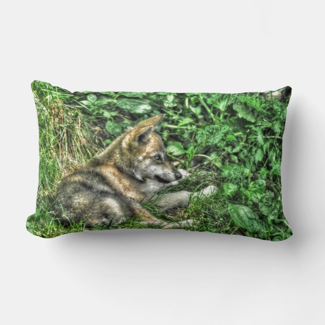 Coussin Rectangle Bébé mignon Gris Loup Coupe Faune Photo (Recto)
