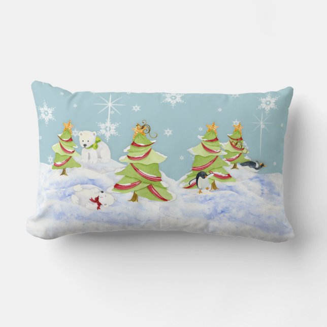 Coussin Rectangle Bébés de l'ours polaire Whimsey Penguin hiver en n (Recto)