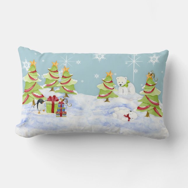 Coussin Rectangle Bébés de l'ours polaire Whimsey Penguin hiver en n (Recto)