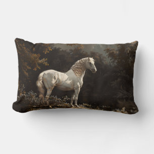 Coussin Rectangle Belle peinture à l'huile de cheval blanc Vintage