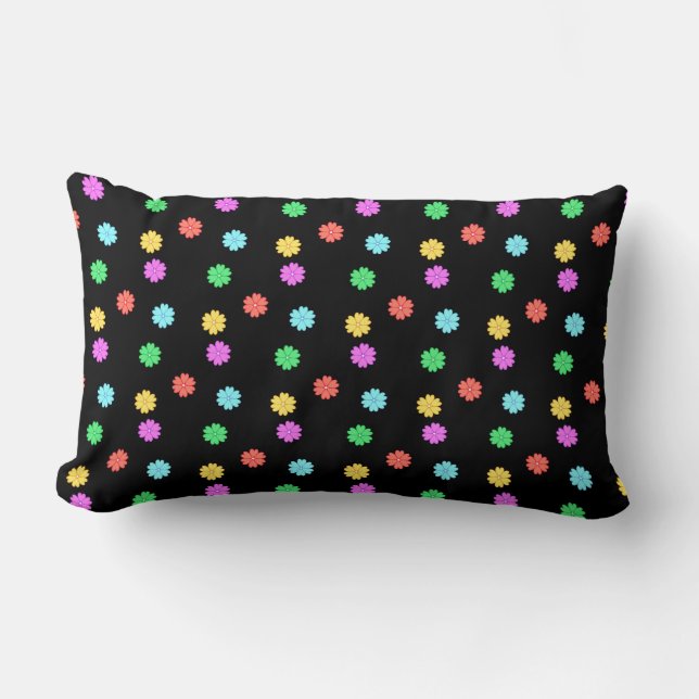 Coussin Rectangle Belles fleurs multicolores en noir (Recto)