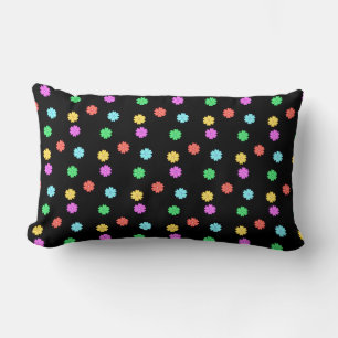 Coussin Rectangle Belles fleurs multicolores sur fond noir