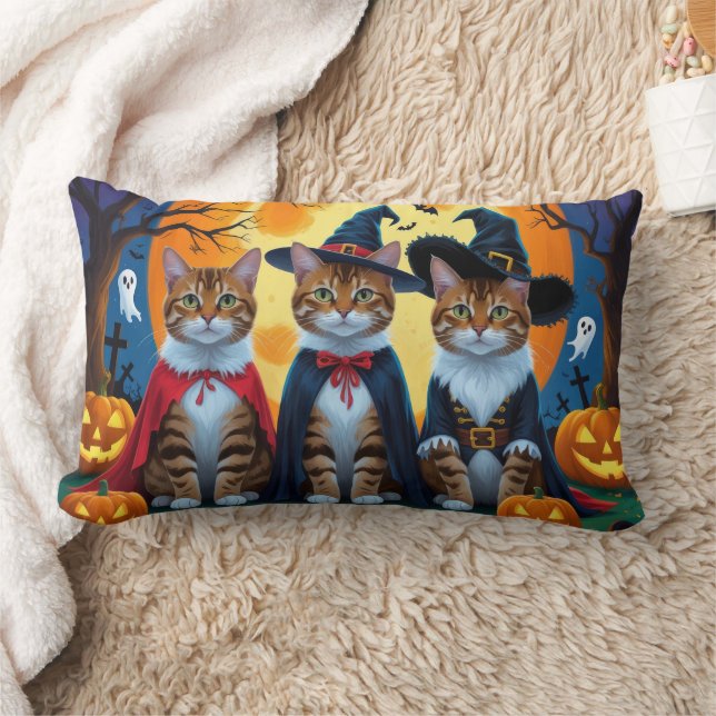 Coussin Rectangle Bengal Chats Citrouille Halloween drôle (Couverture)