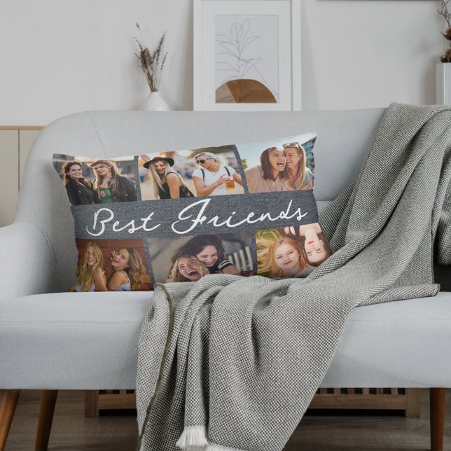 Coussin Rectangle Best Friends Script Calligraphy Photo Collage  (Créateur téléchargé)