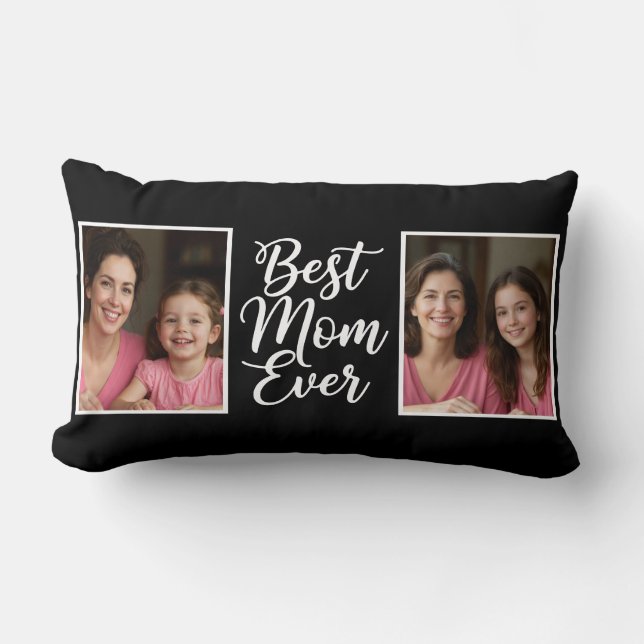 Coussin Rectangle Best Mom Ever Black White Script 2 Photo Keepsake (Recto)