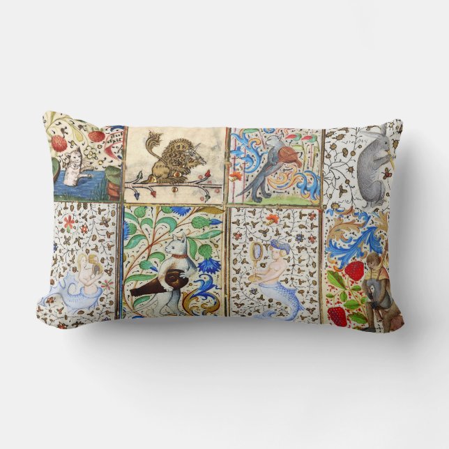 COUSSIN RECTANGLE BESTIAIRE MÉDIÉVAL JOUER DES INSTRUMENTS MUSICAUX (Recto)