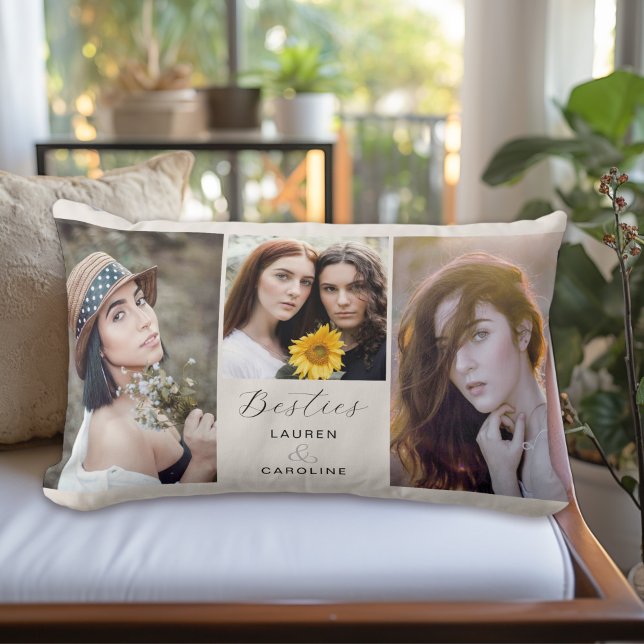 Coussin Rectangle Besties Best Friends Modern Photo Collage (Personalize with your favorite photos and your names for a treasured keepsake!)