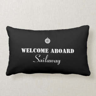 Coussin Rectangle Bienvenue à bord bateau nautique noir blanc
