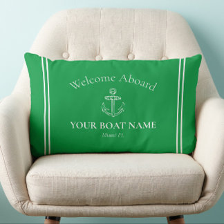 Coussin Rectangle Bienvenue à bord du bateau Nom Kelly Green Nautica