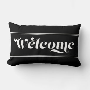 Coussin Rectangle Bienvenue Accueil Noir & Blanc Script Chic Calligr