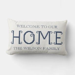Coussin Rectangle « Bienvenue chez nous » personnalisé avec le nom d