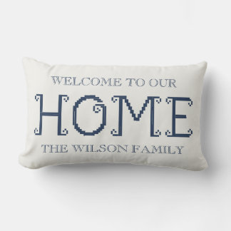 Coussin Rectangle « Bienvenue chez nous » personnalisé avec le nom d