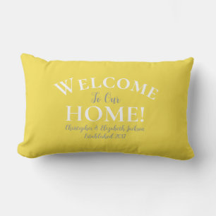 Coussin Rectangle Bienvenue chez vous, calligraphie personnalisée ja