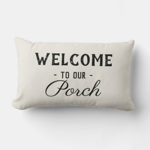 Coussin Rectangle Bienvenue dans notre Porch texte personnalisé vint