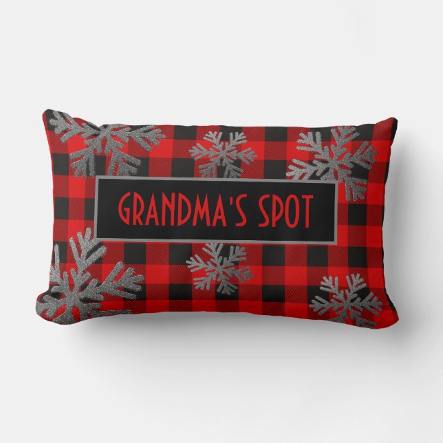 Coussin Rectangle Bison rouge Plaid Sparkly Snowflakes (Recto)