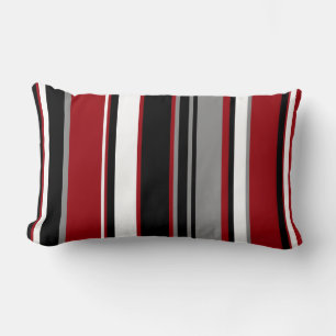 Coussin Rectangle Black, Gray Red and White Stripes