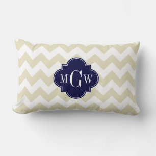 Coussin Rectangle Blanc Beige Chevron Marine Quatrefeuilles 3 Monogr