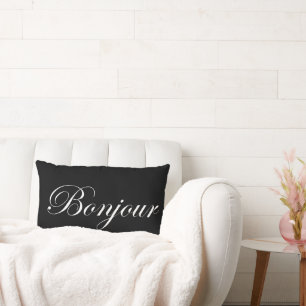 Coussin Rectangle Blanc de Bonjour sur le noir