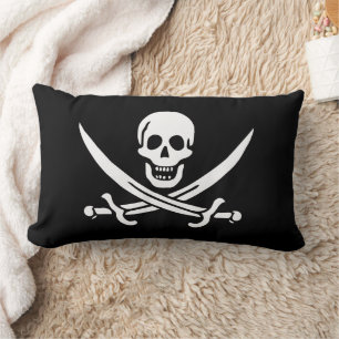 Coussin Rectangle Blanc, Drapeau Pirate Calico Jack, Crâne & Cutlass