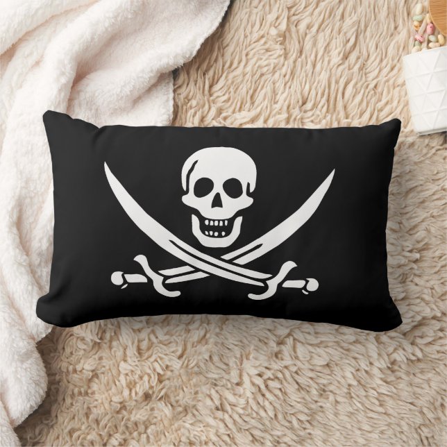 Coussin Rectangle Blanc, Drapeau Pirate Calico Jack, Crâne & Cutlass (Couverture)