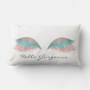 Coussin Rectangle Blanc rose Tiffany Lashes de maquillage Hello Gorg