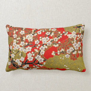 Coussin Rectangle Blanc Sakura Fine Motif japonaise Vintage