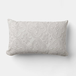Coussin Rectangle Blanc sur motif floral blanc